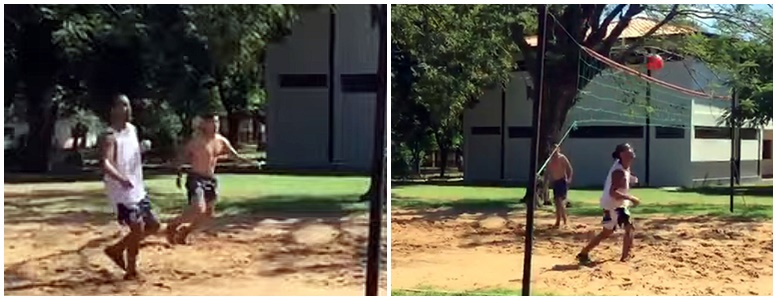 Alheio à pandemia do Covid-19, Ronaldinho joga futevôlei com outros presos no presídio