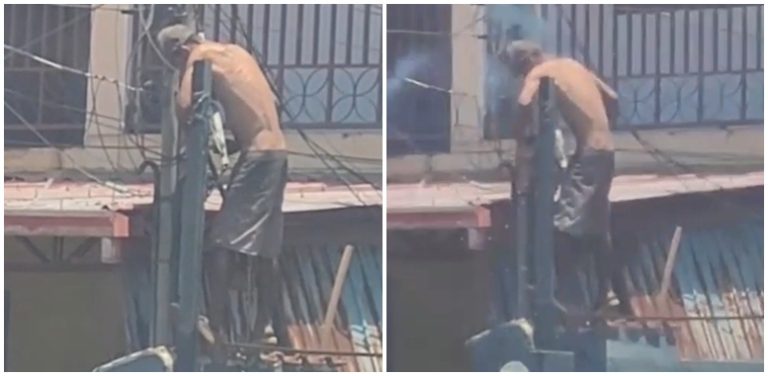 “Tô nem aí”! Ladrão leva choque mas insiste em furtar fios em plena luz do dia. Veja vídeo!